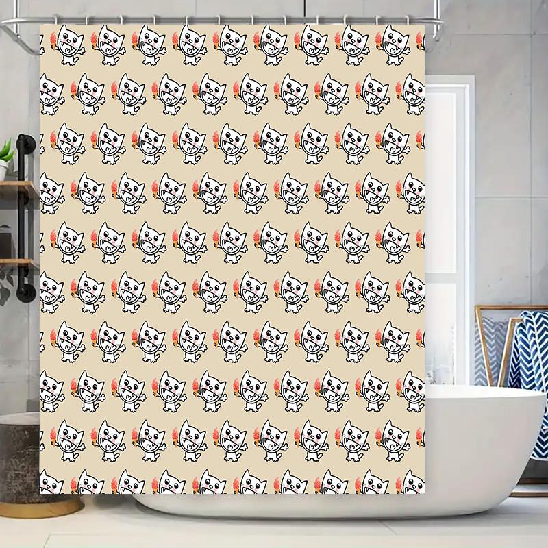Cute Cat Print Shower Curtain Cartoon Bathroom Decor Unisex White Polyester Fabric Waterproof Home Decoration Size Customizable 90x180cm