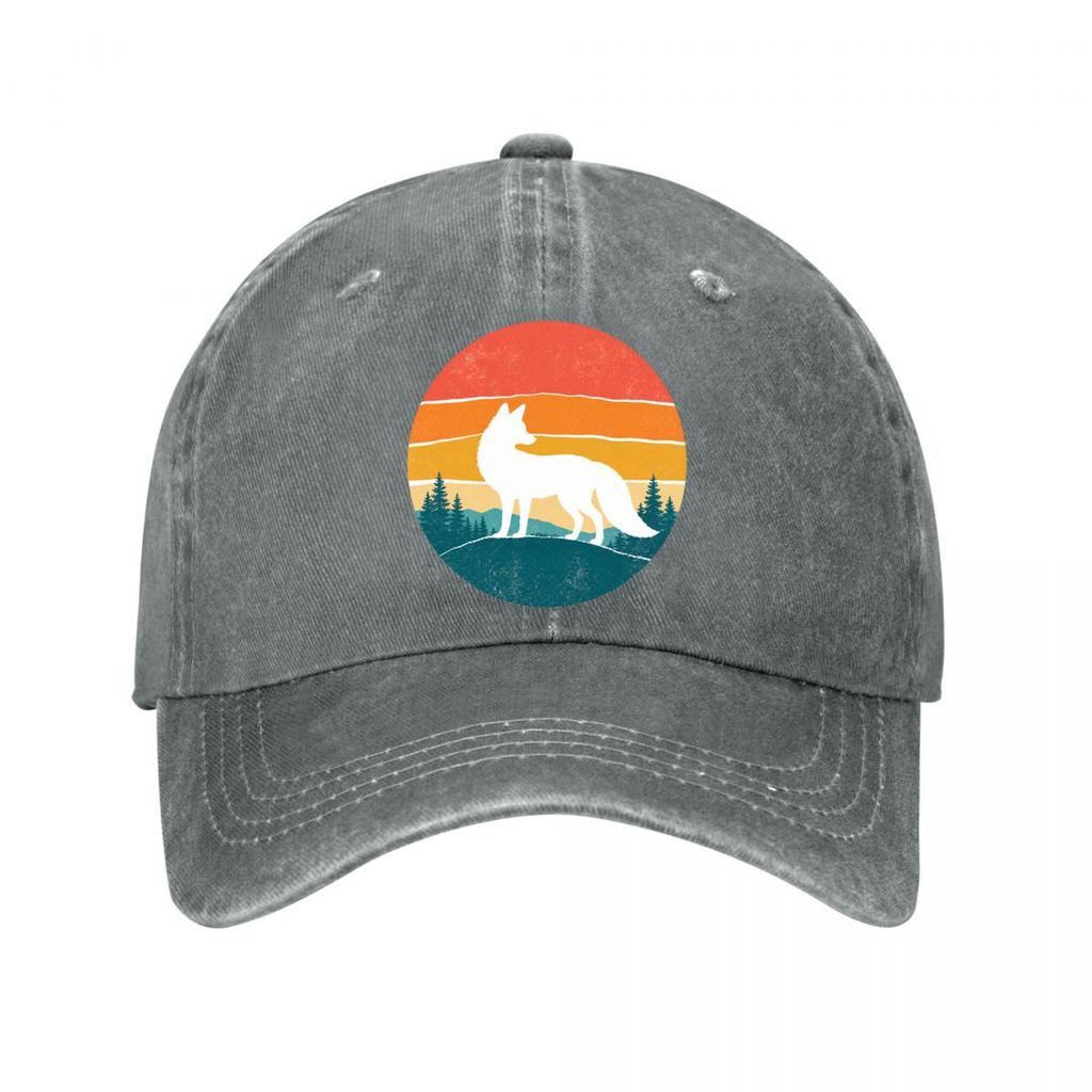 Retro Woodland Fox Sunset Emblem  New Vintage Washed Cotton Baseball Cap Sun Hats