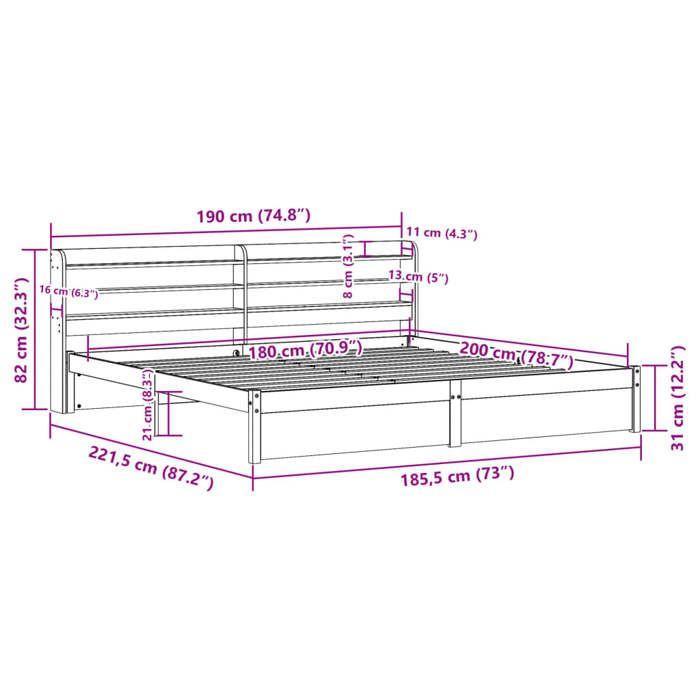 VidaXL Cadre de lit avec tête de lit 180x200 cm bois de pin massif, lit, cadre de lit en bois massif, meuble de chambre à 3306742