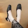 Fashion Black Square Toe Mid Heel Pumps Women Fashion Back Strap Brand Designer Shoes Elegant Cozy Commuter Office Shoe Zapatos De Mujer