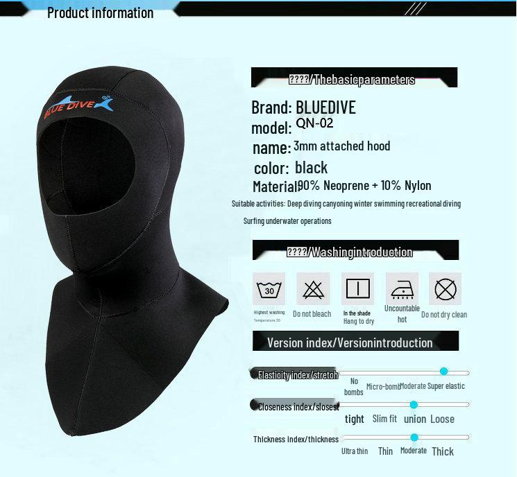 3mm Super Elastic Diving Cap with Shoulder Attachment for Cold Water Protection