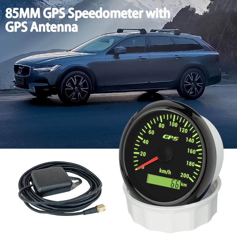 ELING 85mm (3 3/8'') Speedometer GPS 30 60 120 200 Km/h MPH 80 160 MPH Odometer with 7 Colors Backlight for Motorcycle Yacht