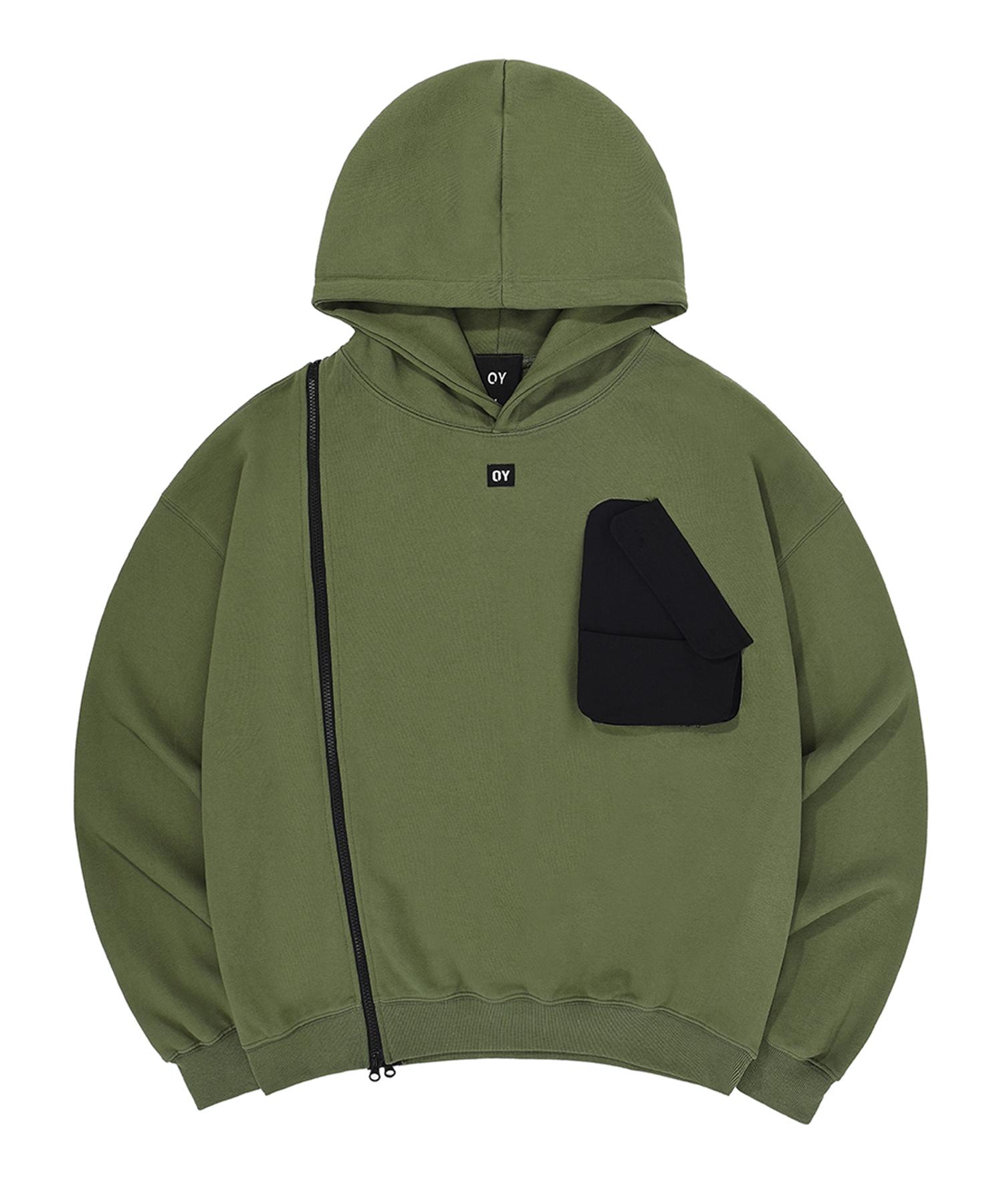 Oy Pocket Zipper Hoodie-Khaki Khaki/1Size