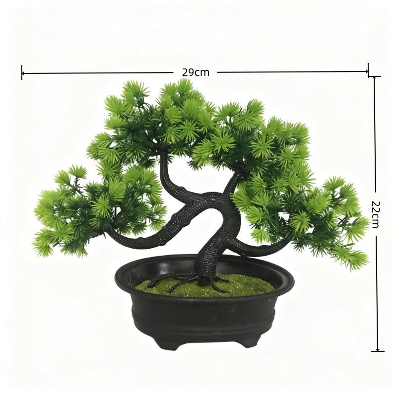 Zen Bonsai Green Pine Simulated Plant Decoration for Wine Cabinet or Home Entrance