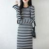 Women Sweater Dress 100% Wool MODERN NEW SAGA O-neck Striped Knit Long Pullover Winter Jumpers Wool Long Dress Female