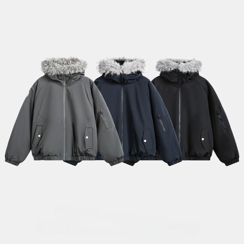 Men's Winter Hooded Parka Jacket Detachable Artificial Fur Collar Windproof Warm Bomber Outerwear