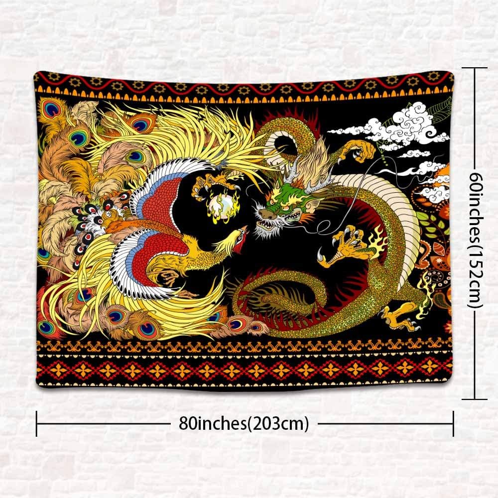 Dragon Phoenix Tapestry Chinese Oriental Asian Mythology Animal Tapestries Chinese Mythology Legend Art Tapestry Wall Hanging