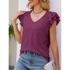 Solid Color V-neck Short-Sleeve T-shirt Solid Color and V-neck Pleated Short Sleeves T-shirt Women