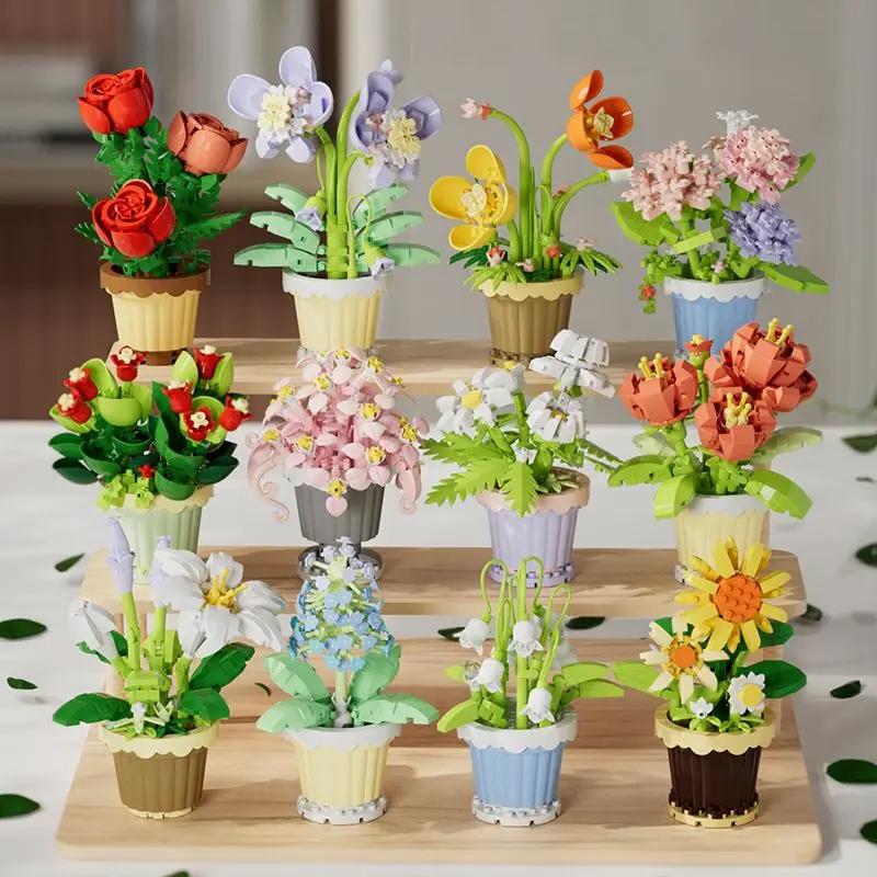 Assembling Building Blocks, Children's Toys, Gifts, Desktop Eternal Flowers DIY Building Block Toys