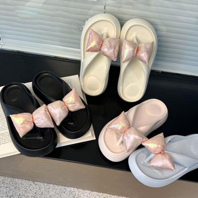 Temperament erhöht bequeme kühle Hausschuhe mit Rock Strandschuhe Mädchen rosa Schleife Flip-Flops 2025 Sommer neu