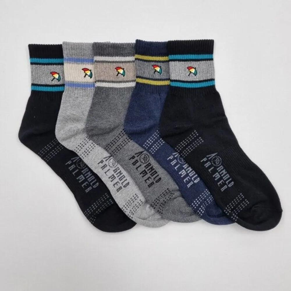 [Arnold Palmer] Double-Stripe Casual Anti-Twist Men s Fashion Mid-Length Socks 5 Pairs 5 pairs (color mix)