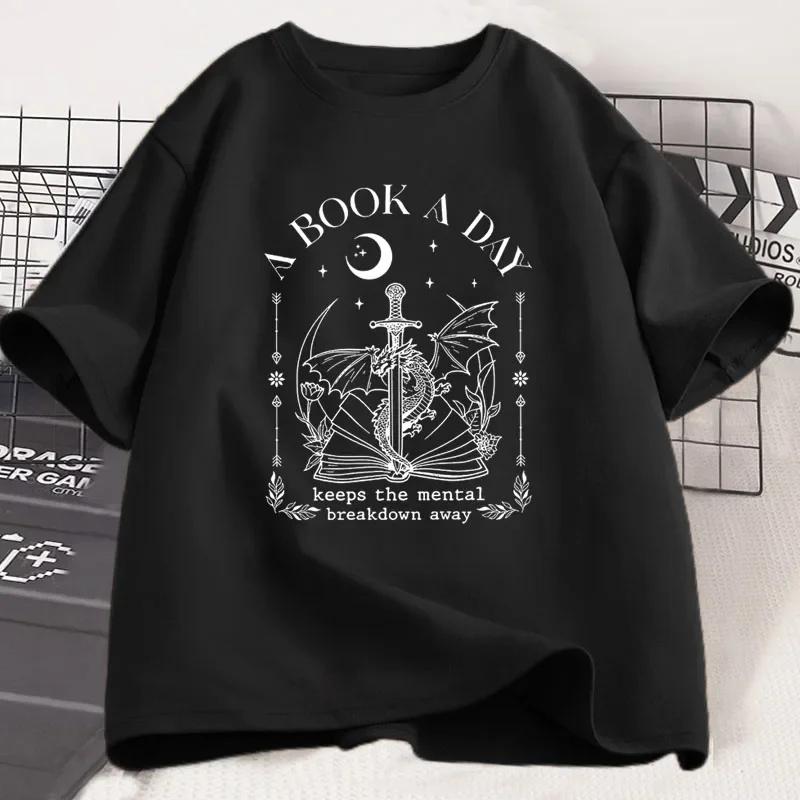 

Футболка унисекс Dragon A Book A Day Отгоняет унисексуальный срыв Женская футболка Фэнтези Любитель книг Книжная футболка хлопковый топ S