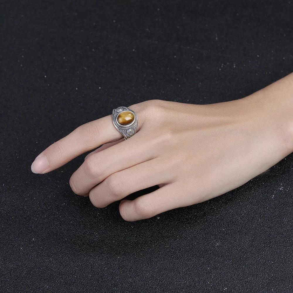 Copper CopperPlated Vintage Ring Oval 8x10MM Natural Tiger's Eye Stone Ring for Men Women Gift Luxury Rhodochrosite Jewelry