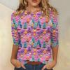 Women's Fashionable Casual Three-Quarter Sleeve Christmas Print Round Neck Top