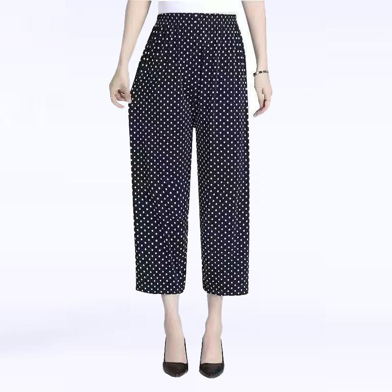 

Жіночі літні повсякденні брюки з високою талією, широкі штани з квітковим принтом, жіночі великі розміри, вільна еластична талія, прості тонкі One Size