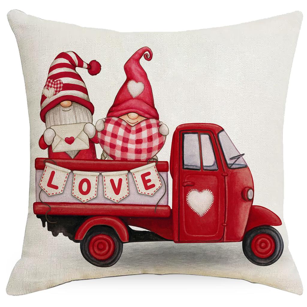 New Valentine's Day Linen Printed Pillow Cover Love Couple Truck Home Sofa Cushion Cushion Cover