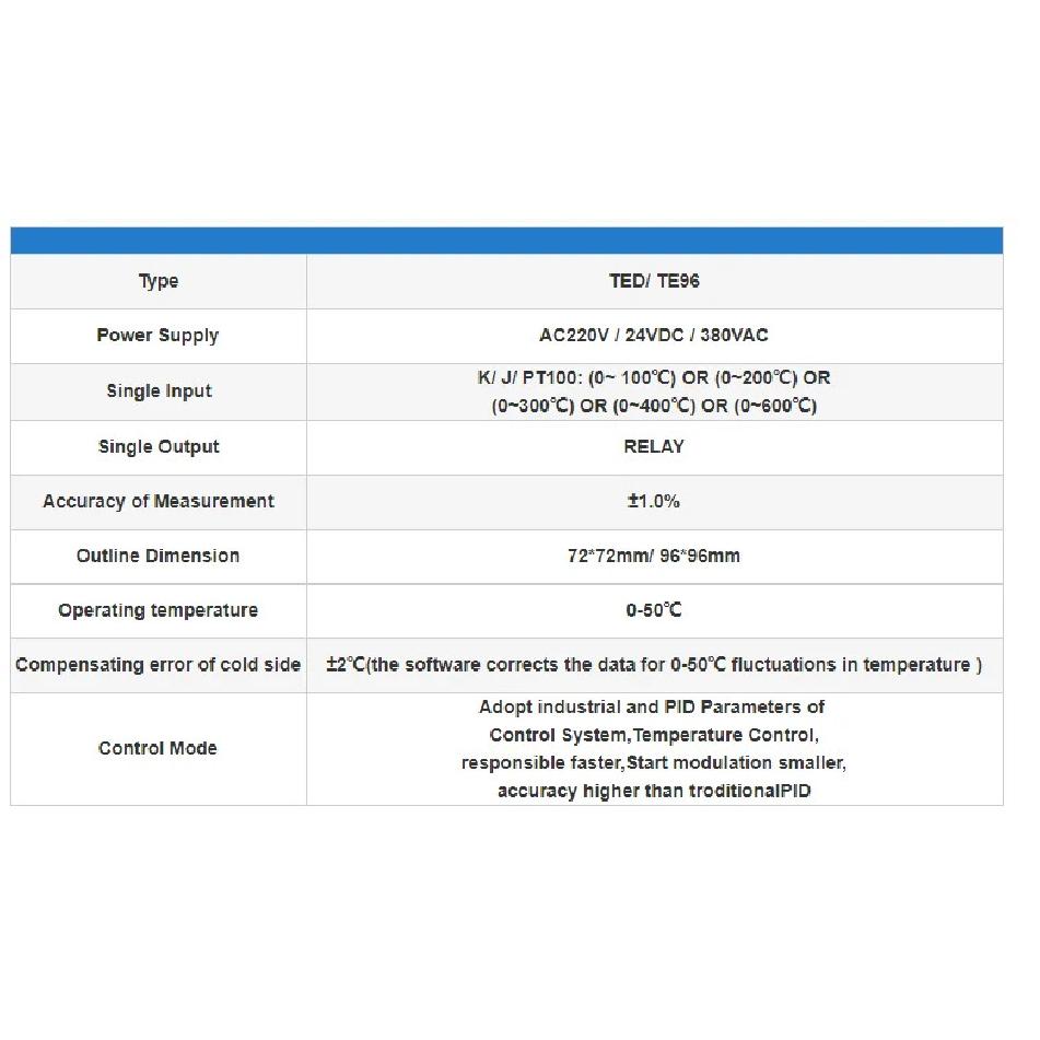 TED 72*72mm K J PT100 Type AC220V 110V 24V 380V Knob 0-100 300 400 600 Degree Digital Thermostat Powered Temperature Controller
