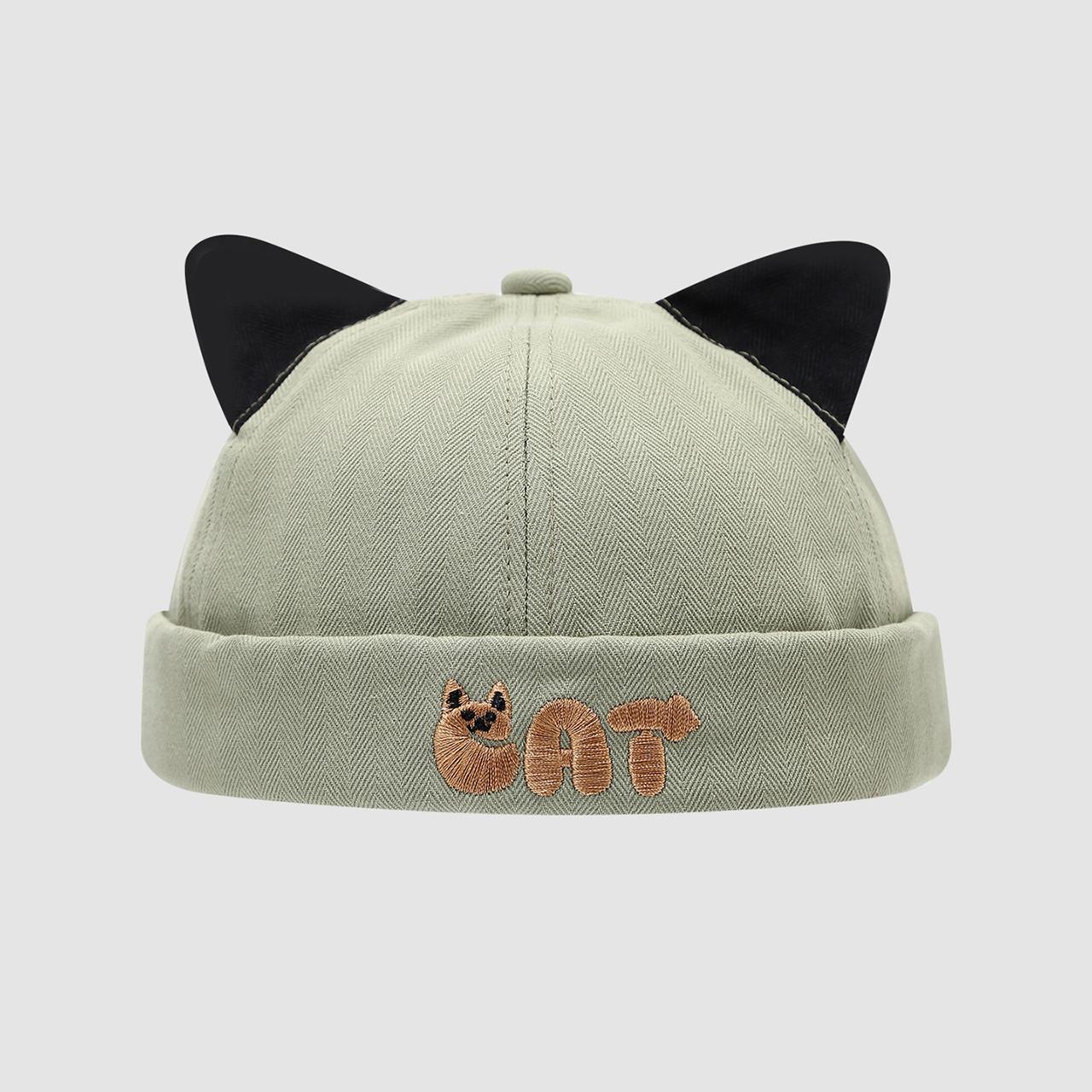 

Cute Cartoon Baby Brimless Hat With Ears Solid Color Dome Docker Cap Toddler Kids Drawstring Adjustable Melon Caps 50-52cm 2-5Year зелёный
