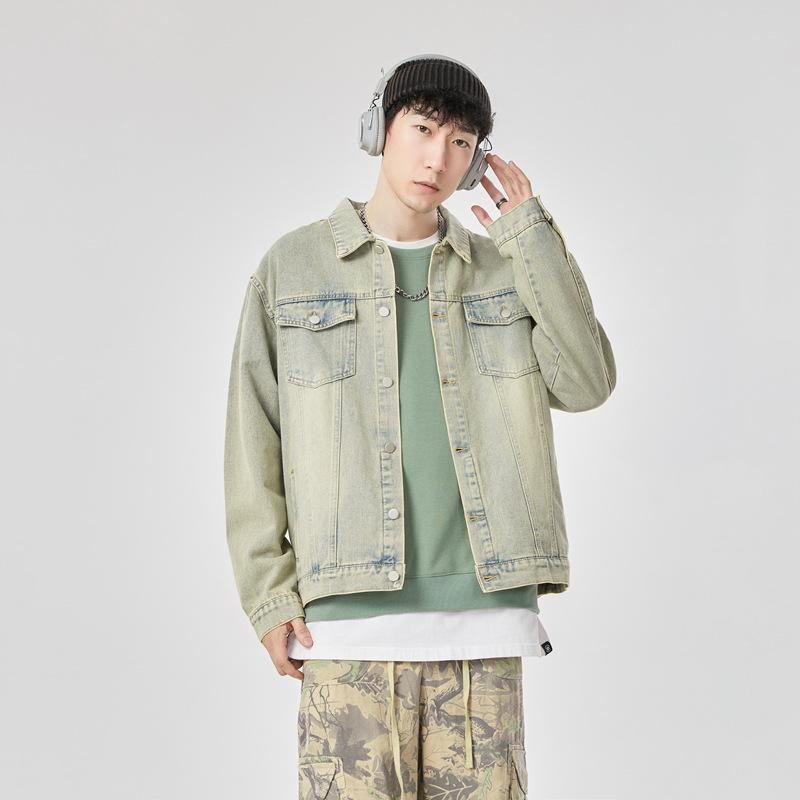 Autumn Men's Denim Washing Jacket Slim Hong Kong Style Tooling Versatile Handsome Casual Jacket Trendy Men's Clothing