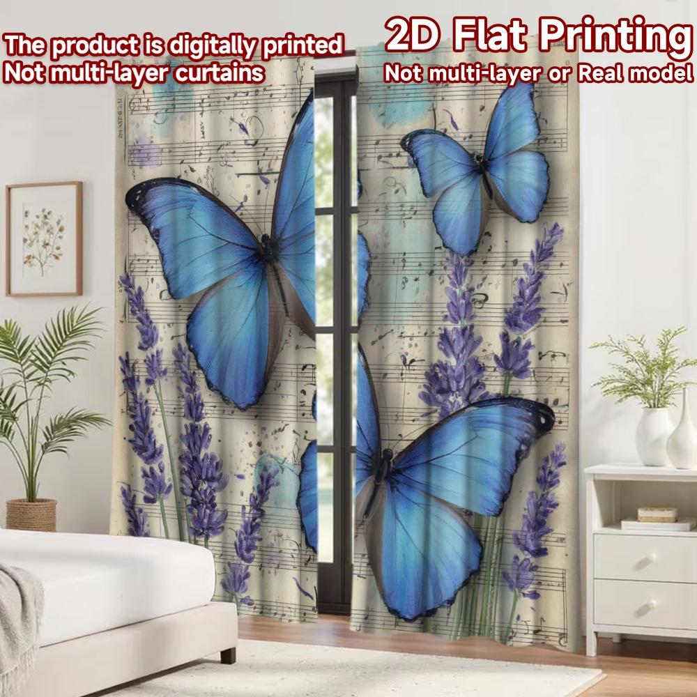 2D flat printing 2pcs Curtain Drapes Butterflies and Lavender Digital Printed Polyester Drapes Seasonal Party & Holiday Decor