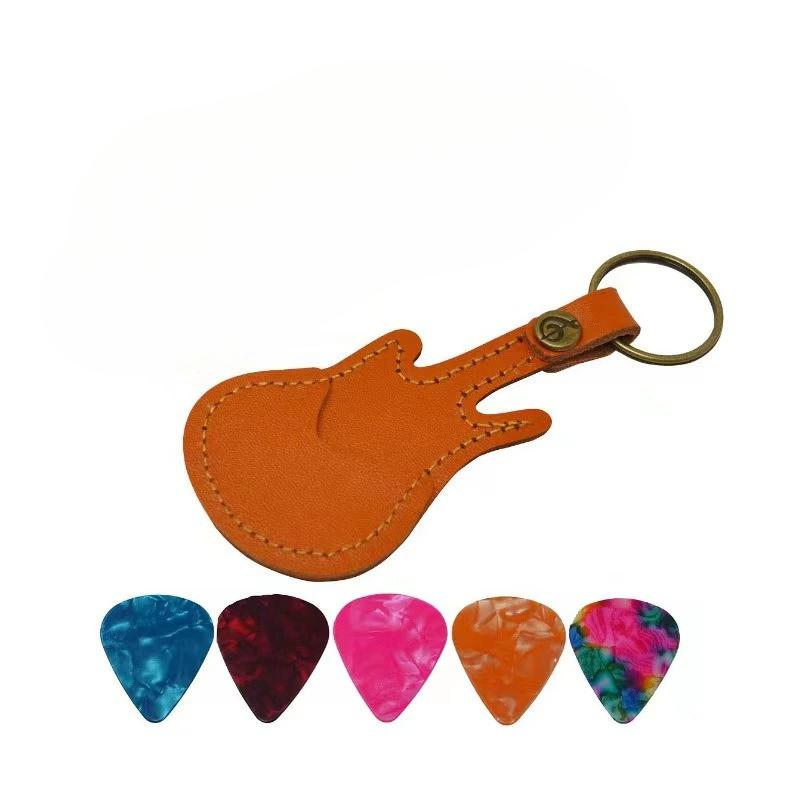1pc Leather Guitar Pick Bag Guitar Pick Holder Case Guitar Shape with Key Ring Celluloid Picks String Instrument Accessories