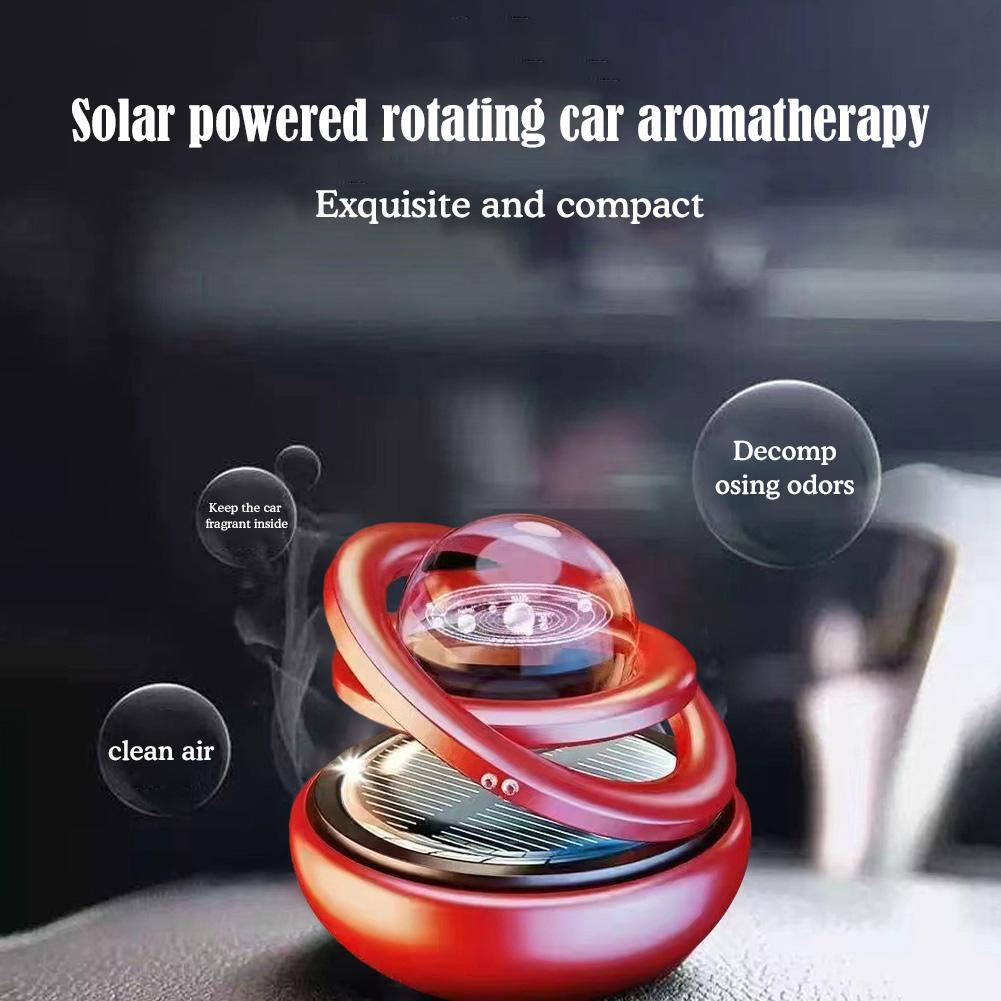 Car Air Freshener Solar Energy Air Purifier With Incense Tablets Autorotation Interstellar Ball Double Suspension Decor