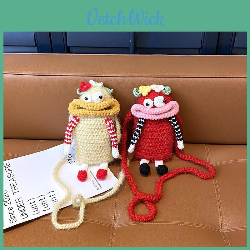 Funny Cute Big Mouth Woven Crossbody Bag With Polyester Lining And Inner Card Holder For Outings