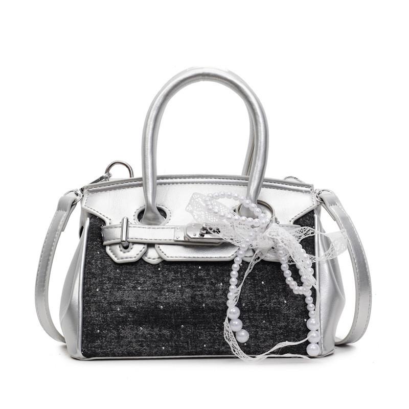 Retro Denim Shoulder Bag For Women Summer Daily Use Pu Material
