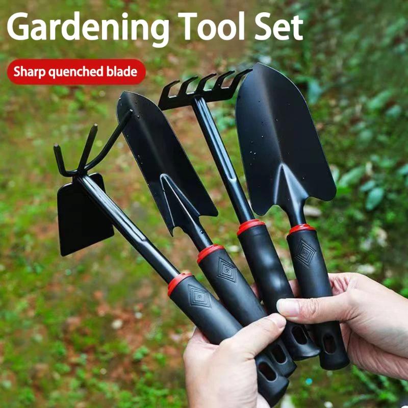 4 Piece Mini Gardening Tool Set with Trowel Rake Hoe for Flower Vegetable Planting Outdoor Home Hand Gardening Equipment