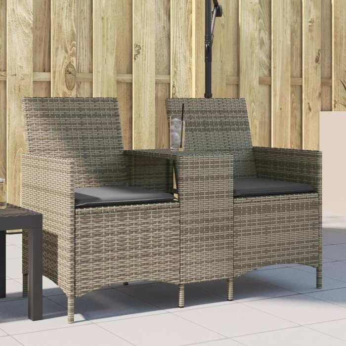 VidaXL 2-seater Garden Sofa with Table and Cushions Braided Resin, Outdoor Sofa, Garden Furniture, Furniture of 4003886