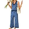 Printed V-neck Vest Wide Pants Set Print V-neck Vest Wide Leg Pants Set