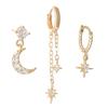 European and American Asymmetrical Star & Moon Earrings Set: Fashion Zircon Studs & Ear Cuffs