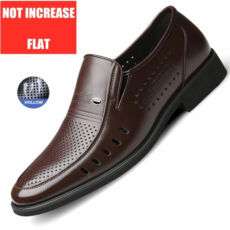 Men's Breathable Hollow Out Elevator Dress Leather Shoes Spring Summer 6cm Height Increase Business Slip-On Formal Office Shoes