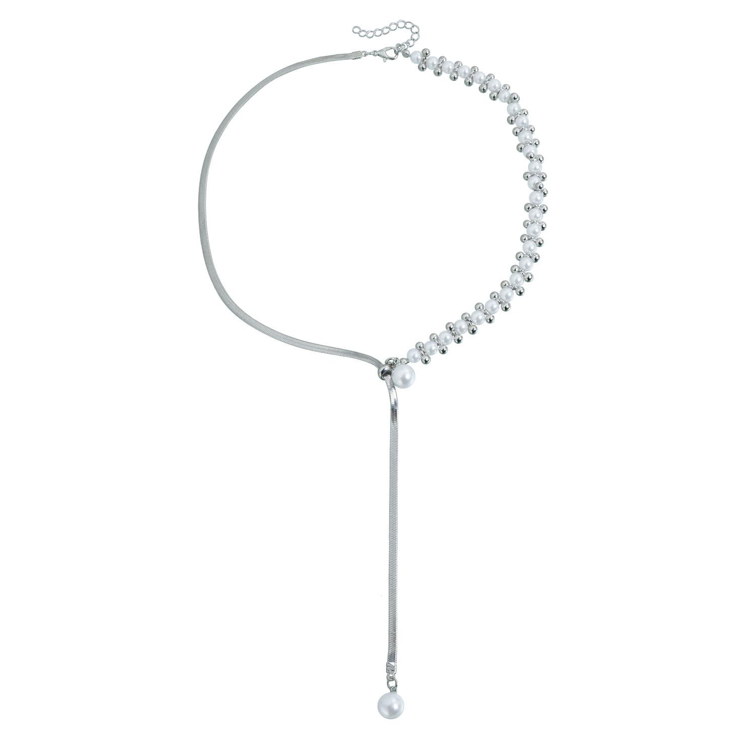 Pearl Snake Bone Chain Beaded Spliced Necklace, Fashion Sexy Y-shaped Banquet Accessories Pendant 1