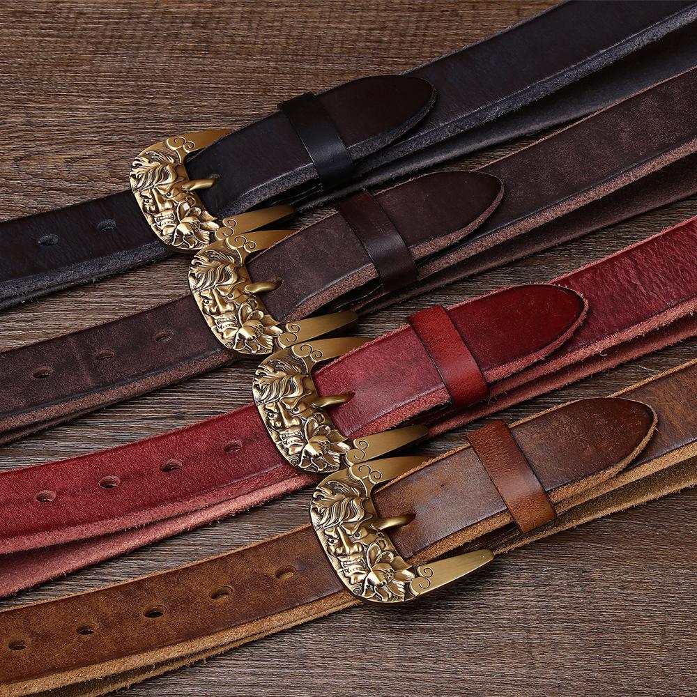 Rare And Super Thick Men'S First-Layer Cowhide Copper Buckle Lazy Belt Casual Guochao Retro Men'S Belt