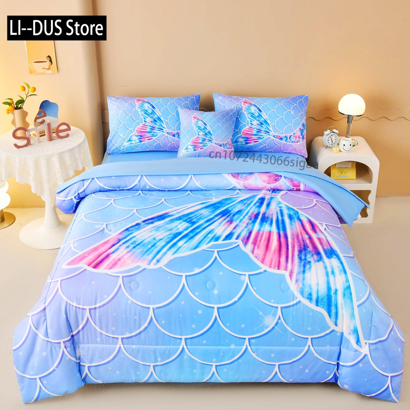 

Girls Mermaid Comforter Set Twin Size Fish Scale Bedding Set 3Pcs Bedroom Decor Quilt Cover With 2 Pillowcase Twin Full Size AU Single(140*210cm)3pcs