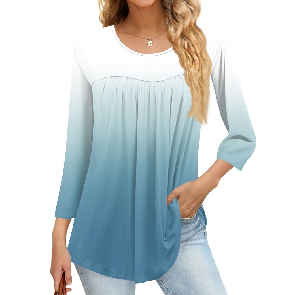 Women's Fashion Casual Three-quarter Sleeve Printed Round Neck Top