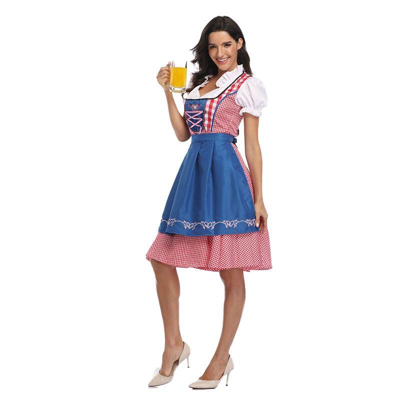 

Woman Oktoberfest Plaid Dirndl Dress German Bavarian Beer A2# M