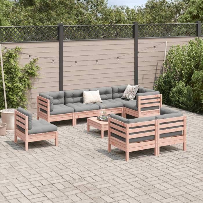 VidaXL Salon de jardin 9 pcs avec coussins sapin de douglas solide 3299517
