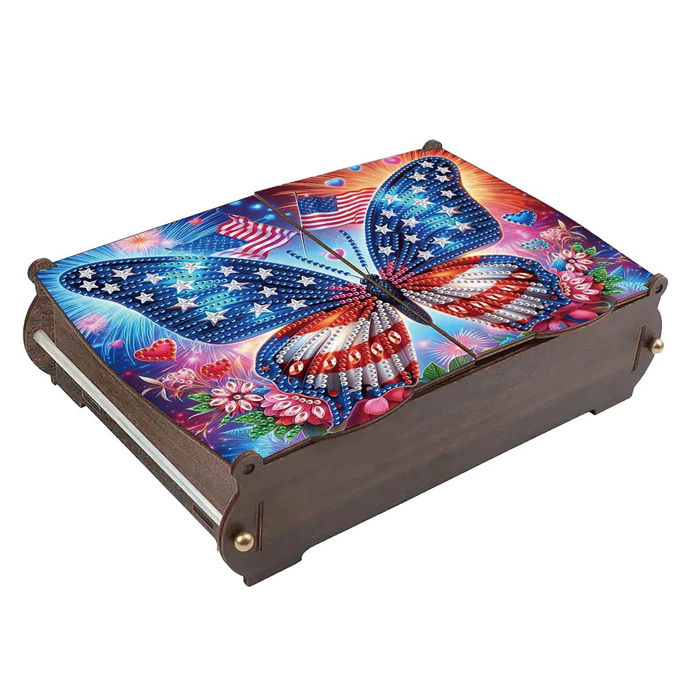 5D DIY Diamond Art Handmade Storage Box Partial Drill Colored Pattern Wood Case Crystal Mosaic Storage Container for Home Decor