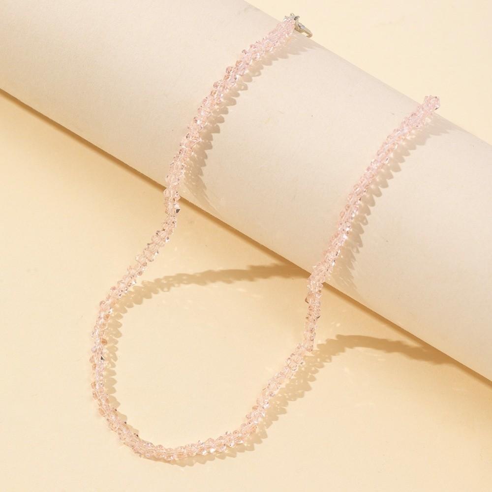 Simple Transparent Beaded Necklace Multi-faceted Crystal Collarbone Necklace  Women розовый