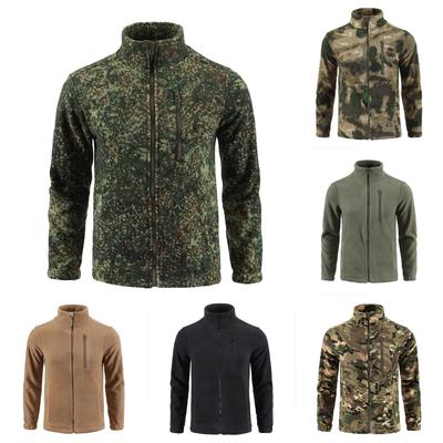 Men's Solid Color Camouflage Outdoor Workwear Casual Loose Zipper Pocket Warm Long Sleeve Fleece Stand Collar Jacket