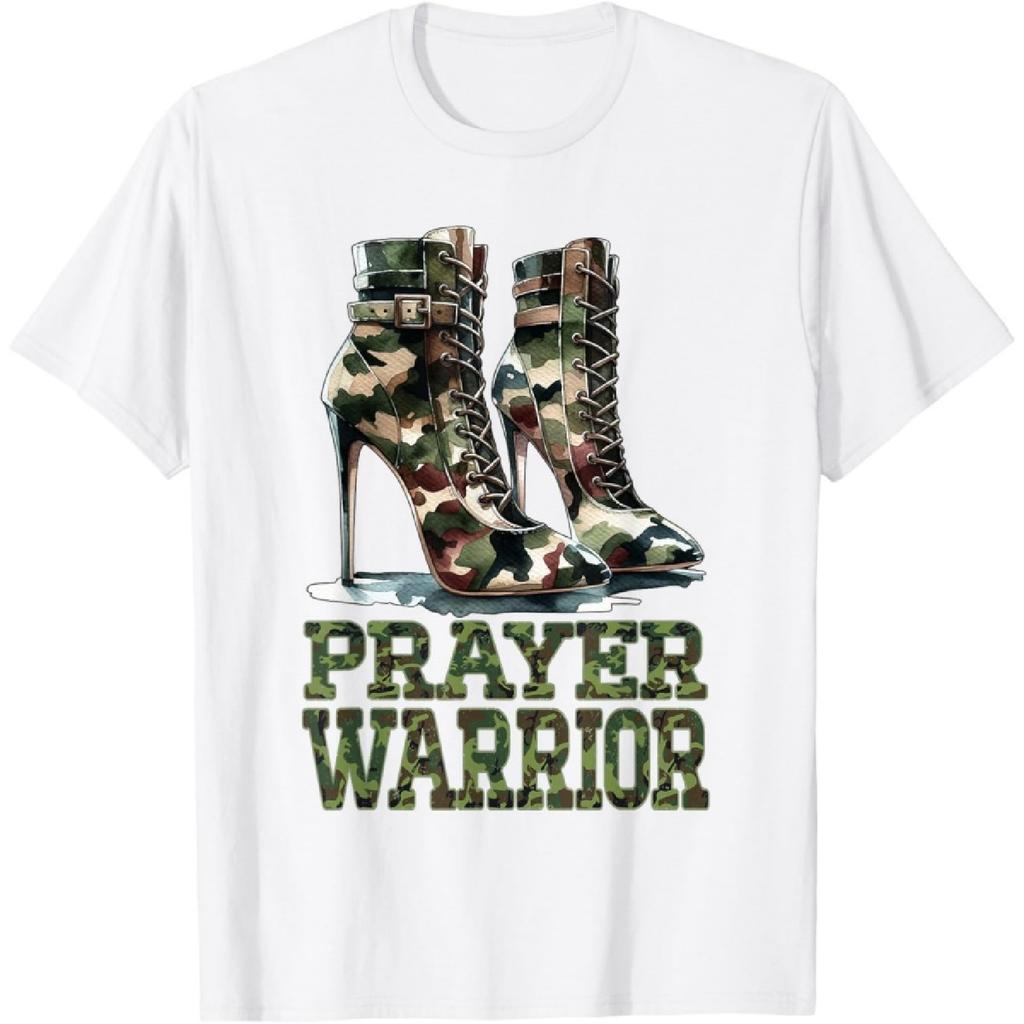 Camo Heels Prayer Warrior Church Service Religious Woman T-Shirt