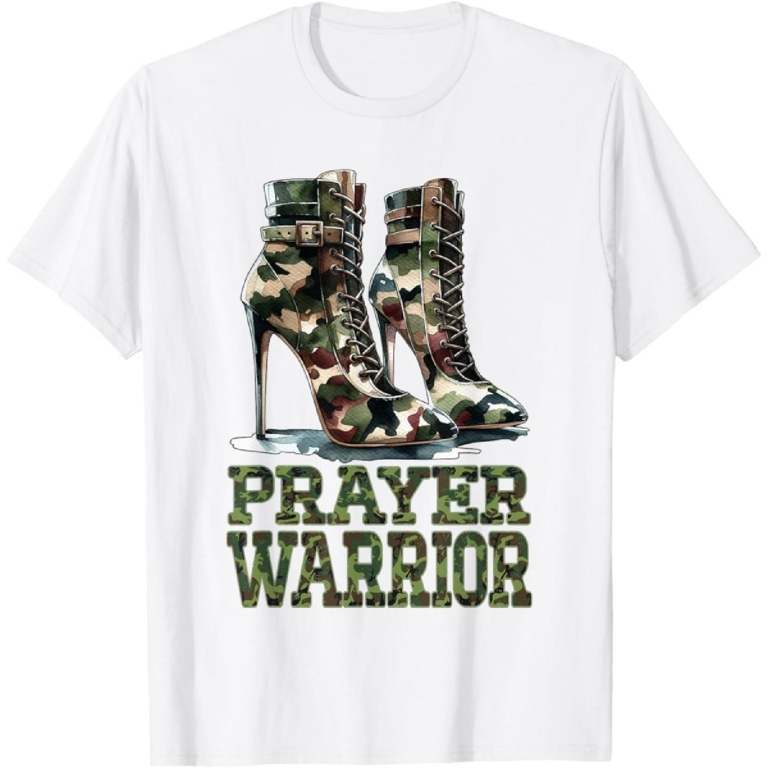 Camo Heels Prayer Warrior Church Service Religious Woman T-Shirt S