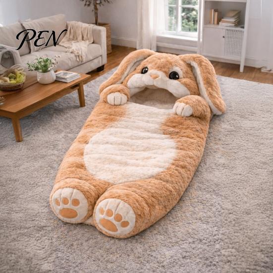 Childhood Atmosphere Bedding Plush Rabbit Envelope Sleeping Bag, Lop-eared Bunny Slumber Bag for Kids, Indoor Outdoor Animal Nap Mat Sack Home Travel