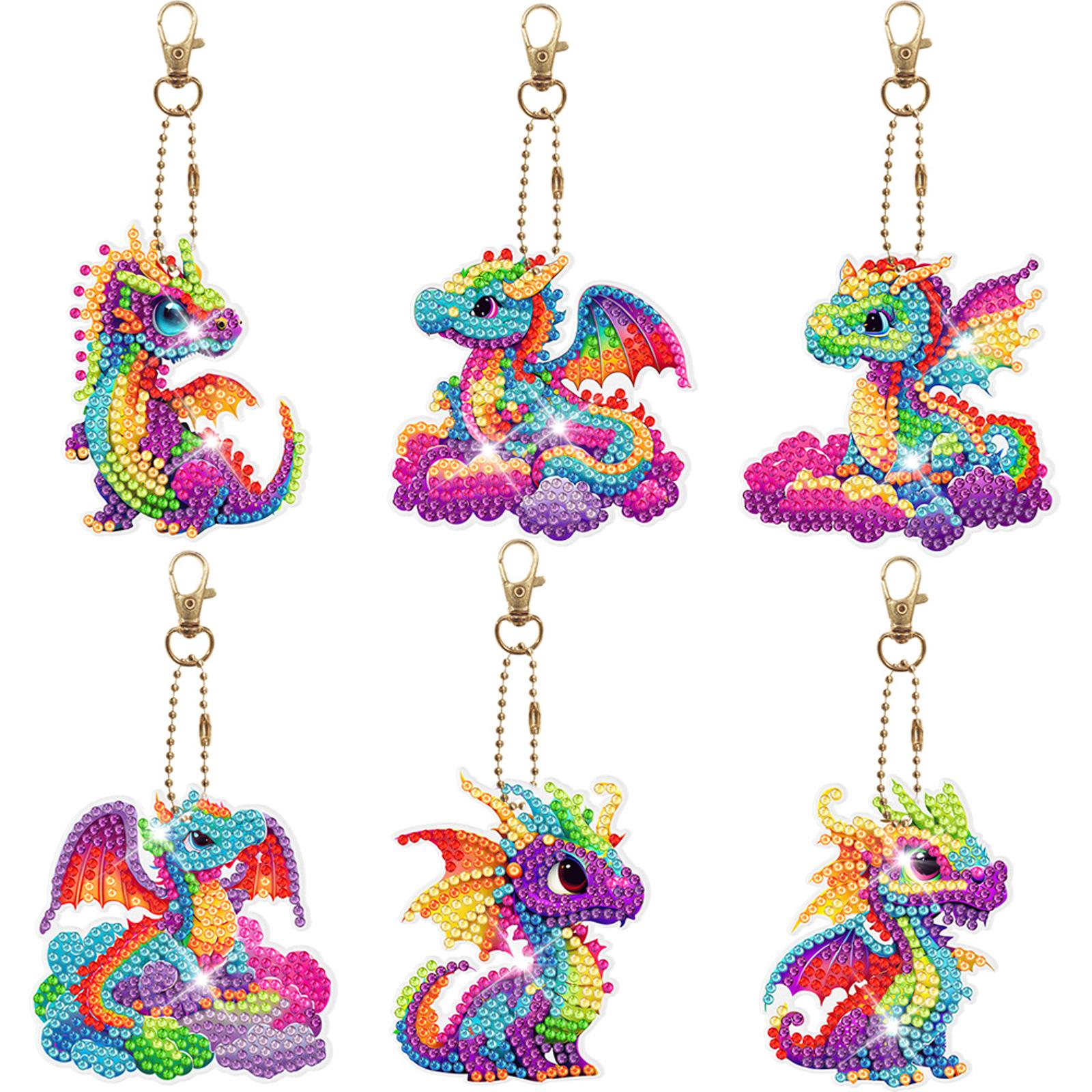 

6pcs Diamond Art Keychains Handmade DIY Point Drill Key Ring Diamond Mosaic Kit Rhinestone Pendant Christmas Decoration Gift
