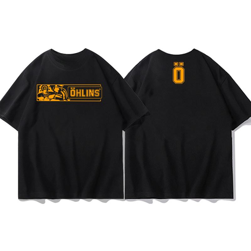 Top Summer Ohlins Black Tshirt Collection Motorcycle Shock Absorber Print Short Sleeve Tshirt Racing Fan Clothes