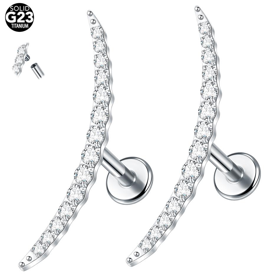 1Pc G23 Titanium Cz Crystal Ear Cartilage Tragus Helix Daith Piercing Internal Thread Lip Stud Labret Piercing Body Jewelry 16G
