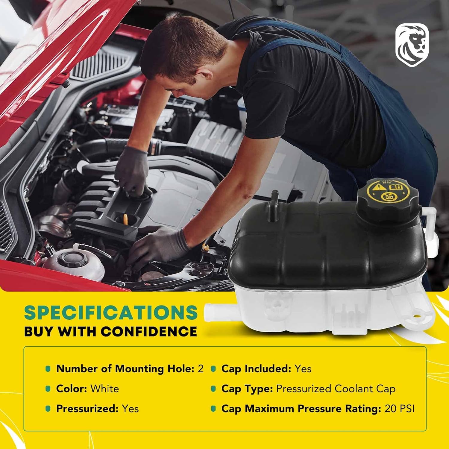YHTAUTO Engine Coolant Recovery Overflow Reservoir Tank W/Pressurized Cap For 2013-2019 Chevrolet Trax (1.4L 1.8L) 2013-2019 Buick Encore (1.4L),
