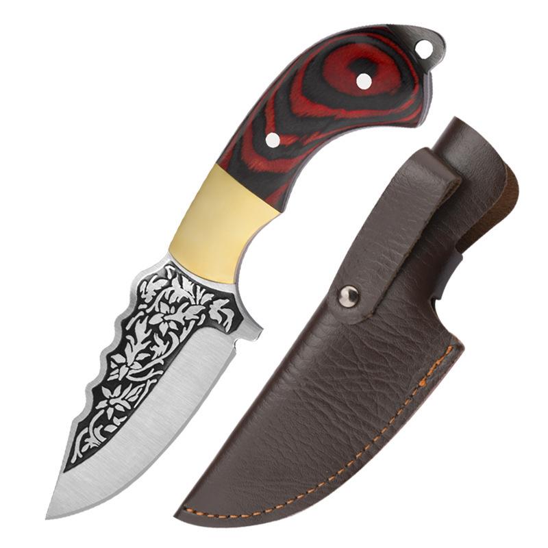 Kitchen Knife Thick Carved Pattern Handmade Knife Outdoor Barbecue Meat Eating Knife Stainless Steel Fruit Knife